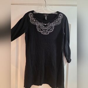Black Tunic with White Beaded Design